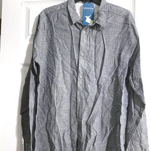Natural Blue by Visitor Linen Blend Button Down Long Sleeve Dress Shirt
